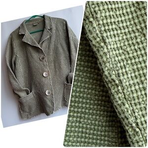 Focus 100% Cotton Textured Button Jacket L – Green Waffle Knit Artisanal
